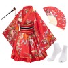 Japanese Anime Women's Dance Kimono Robe Fancy Dress Yukata Silk