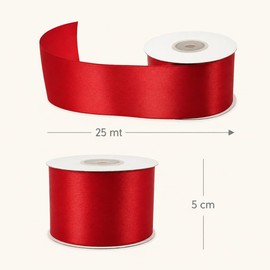 Decoraparty Nastro Rosso 50 mm in Doppio Raso da 25 Metri Lunghezza, Nastrino Spessore 5 cm per Matrimonio, Battesimo Natale, Capodanno, Bomboniera, Idea Regalo