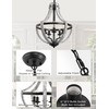 DORESshop 17" Modern Grey Wood Farmhouse Chandelier, 5-Light Adjustable Height