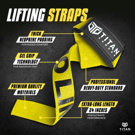 Titan Armour® Weight Lifting Straps | Extra-Long Neoprene Padded Heavy-Duty Weightlifting Straps | Deadlifts | Anti-Slip Gel Option | Gym Accessories Men & Women (Yellow (Gel Grip))