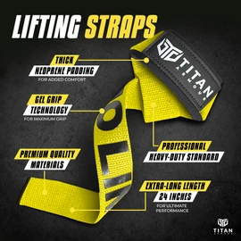Titan Armour® Weight Lifting Straps | Extra-Long Neoprene Padded Heavy-Duty Weightlifting Straps | Deadlifts | Anti-Slip Gel Option | Gym Accessories Men & Women (Yellow (Gel Grip))