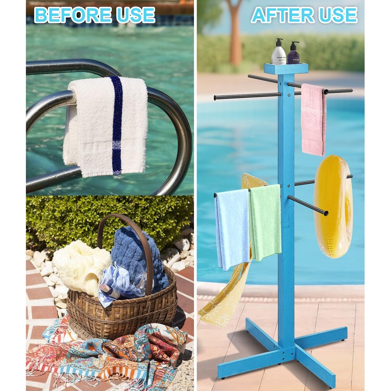Usluole Pool Towel Rack Outdoor for Spa,Beach,Hot Tub, 4 Adjustable