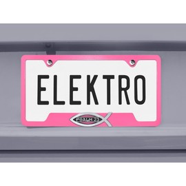 Elektroplate – Christian Fish Ichthys Bible Verse Psalm 23 on Pink All-Metal Open Corners Premium 3D License Plate Frame Tag Holder for Cars/SUVs/Trucks Weather-Proof Automotive Accessory