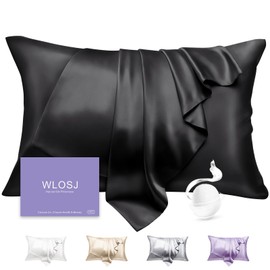 WLOSJ 100% Silk Pillow Cases Queen Size Mulberry Silk Pillowcase for Hair and Skin 22 Momme Highest Grade 6A Silk with Hidden Zipper 20 x 30 Inches 1PC, Black
