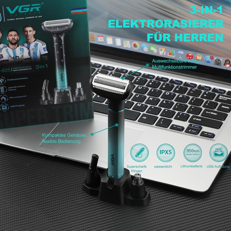 VGR 625 3-in-1 Men's Intimate Shaver, Wireless Body Razor