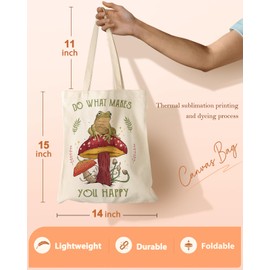 Miss Adola Tote Bag for Women Girls Aesthetic Canvas Tote Bag Inspired Gift Reusable Casual Bag for Work Shopping Travel, Mushroom Frog