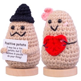 CoFuBcad 2PCS Funny Positive Life Potato Gifts, Cute Knitted Potato Dolls with Wooden Base and Front Card. Emotional Support Valentine's Day Gifts for Him/Her for Women(A2)