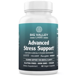 Big Valley Labs Advanced Stress Support – Holy Basil, Shoden® Ashwagandha, AlphaWave® L-Theanine, PharmaGABA®, Cacao Theobromine – Calm & Clarity Formula – Vegan, Non-GMO, Gluten-Free – 60 Capsules