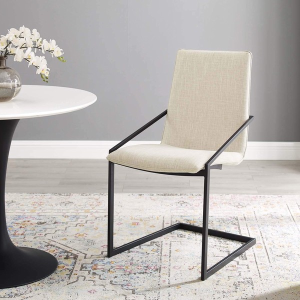 Modway Pitch Upholstered Fabric Dining Armchair, Black Beige