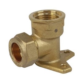 Handyfix 15mm Compression Elbow | 15mm x 1/2inch Female Wall Plate Elbow for Outside Tap | Brass Compression Joint - Plumbing Fittings | Brass Connector Joint Wallplate - Plumbers Pipe Fitting