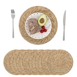 SHACOS 12 inch Round Boho Rattan Placemats Set of 8 Natural Straw Hand Woven Place Mats Rustic Water Hyacinth Wicker Table Mats Plate Chargers Wedding Party Dining Table Decor