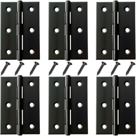 6 Pack 3 Inch Black Stainless Steel Butt Hinges with Screws - Rustproof Cabinet Door Hinges for Furniture, Wooden Boxes, Chest & DIY Projects