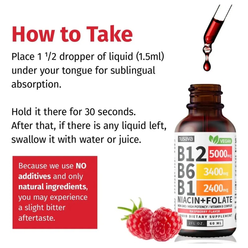 Complejo De Vitamina B Sublingual Vegano 60 Ml Hecho En