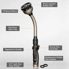 RESTMO Watering Wand Heavy Duty, Metal Garden Hose with 10 Spray Bronze