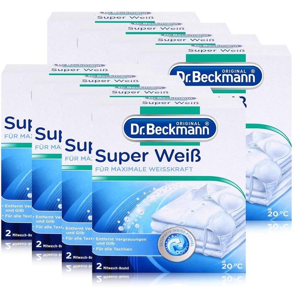 Dr. Beckmann Super White, Radiant & Long-Lasting Brilliant White, Against Greying & Gilb, Pack of 8 (8 x 80 g)