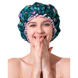 Shower Cap, Shower Cap Reusable Waterproof, Pink Bird Hair Cap for Women, Bathing Shower Hat Hair Protector for for Kids Girls, 1 Pack