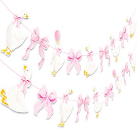 Silly Goose Pink Bow Banner Silly Goose Party Decorations 2PCS Funny Goose Baby Shower Cutout Hanging Banner Geese Bow Party Decor for Farm Animals Theme Girls Party Supplies