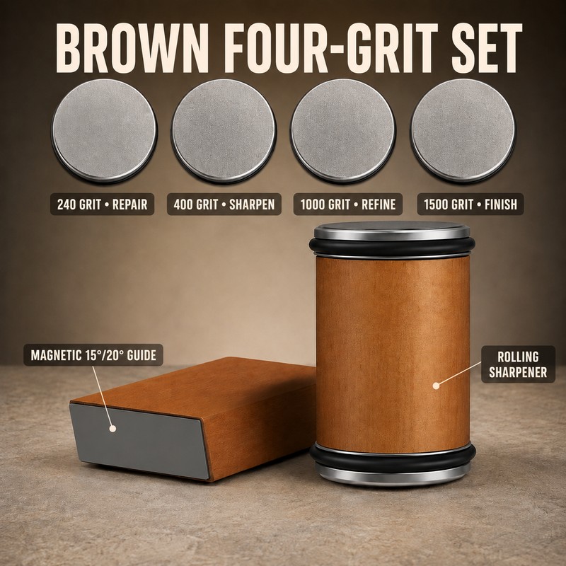 Magnetic Rolling Knife Sharpener Kit with 15°/20° Angle Guide and