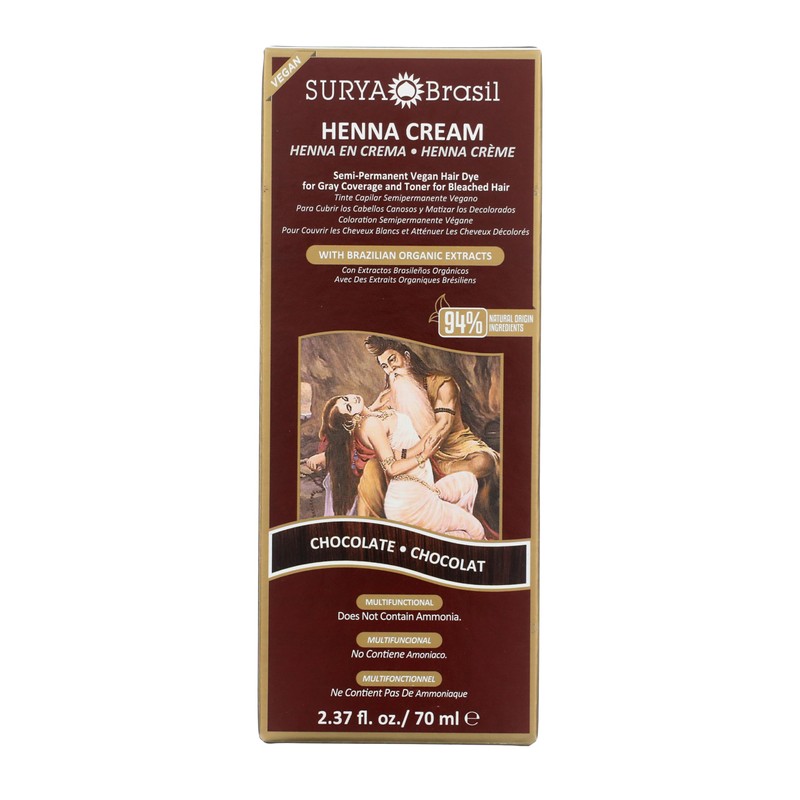 Surya Brasil Henna Cream Chocolate - 94% Natural Ingredients, Vegan,