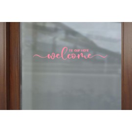 ZLKAPT Welcome to Our Home Vinyl Decal - Cute Greeting Sticker for Front Door - 3.5"x16" Door Vinyl Decal - Porch Door Decor (Pink)