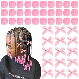 Arocooy 45PCS Pink Hair Bow Large Hair Beads for Braids Acrylic Loc Jewelry Beads Cute Bow Hair Clips for Women Girls