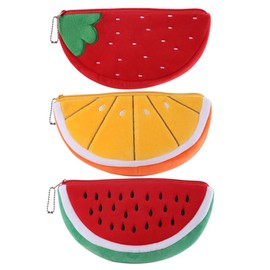 Healeved 3 Pieces Fruit Shape Pencil Case Purse Bag School Girl Watermelon Lemon Strawberry Cute Kids Purse for Girls Small