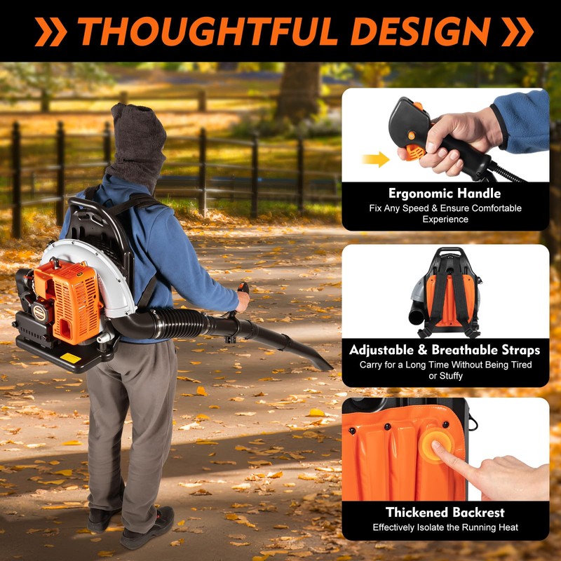 Backpack Gas Powered Leaf Blower, Commercial 2.7kW 850CFM 63CC 4.3HP