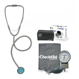 Checkatek Kit Baumanómetro Aneroide y Estetoscopio para Adulto, Medidor de Presión Manual con Brazal de Nylon, Estetoscopio Tradicional, Estuche de Transporte, Equipo de Diagnóstico Básico
