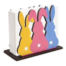 Easter Napkin Holder Cute Bunny Wood Napkin Holder for Table Farmhouse Happy Easter Tissue Dispenser Bunny Decorations for Kitchen Dining Restaurant Spring Party Home