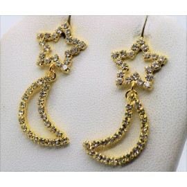 C328 CUTE STAR & MOON STYLE GOLD CLEAR COLOR WEDDING PARTY FASHION DROP EARRING