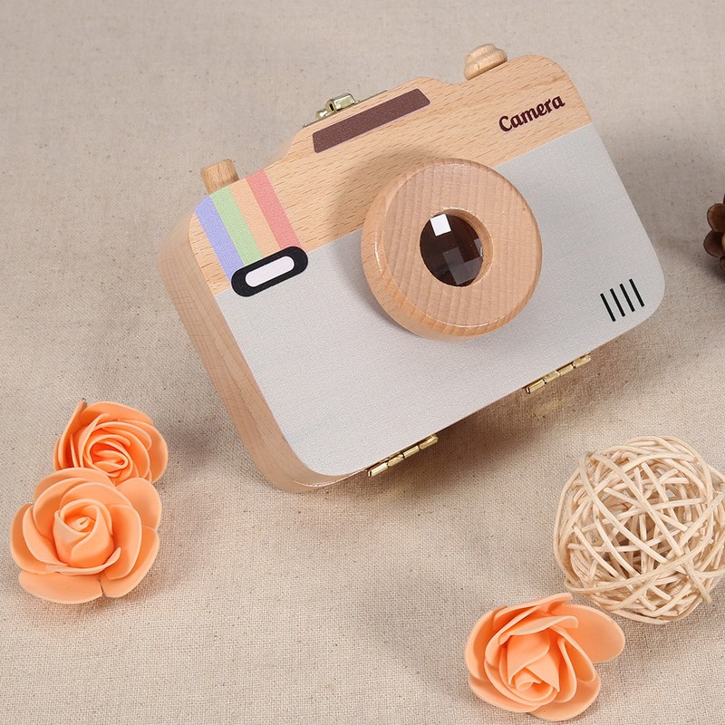 Wooden Camera pattern Storage Box Case for Baby Milk Teeth