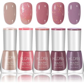 5-Pcs Nail Color Polish Glitter Gel Polish for DIY Manicures At Home - All Season Nail Varnish, Pastel Milky Shades - No Lamp Needed - Women's Art Kit