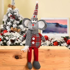 LONTG Christmas Doll Ornament Christmas Sitting Decoration Cute Long Leg Santa Snowman Elk Mouse Plush Doll Xmas Ornament for Christmas Tree Pendant Holiday Party Home Table Indoor Ornament Xmas Gift