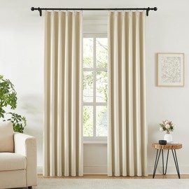 KangBang Cream Beige Pinch Pleated Curtains 2 Panels Set, 90 Inch Pinch Pleat Curtains Blackout for Bedroom Living Room, Room Darkening Sound Dampening Polyester Vertical Drapes with Hooks, 40x90