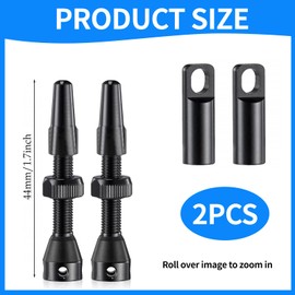 2PCS Tubeless Valve Stem, Presta Valve Adapter with Core Removal Tool, Black, 44mm for Bicycle Rims, Presta to Schrader Valve Cap Compatible