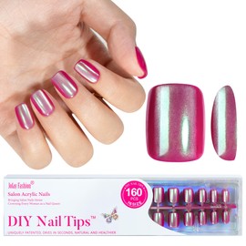 Press on Nails Pink - Jofay Fashion Press on Nails Short Square Chrome, Stick On Nails in 32 Sizes -160PCS Soft Gel Fake Nails Kit