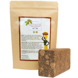 Shea Farms African Black Soap 1lb/16oz - All Natural for Acne, Dark Spots & Body Odor Control - Face & Body Wash Guaranteed 1lb Bar