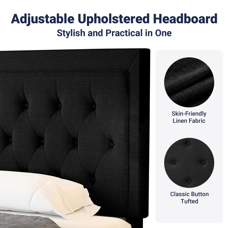 Allewie Full Size Upholstered Platform Bed Frame with Adjustable Headboard,