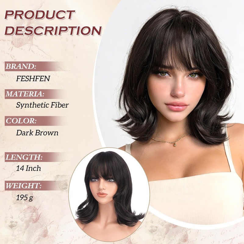 FESHFEN Shoulder Length Bob Wigs with Bangs for Women -