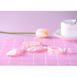 11 x JGA Pink Bracelets in Set 1 the Bride and 10 Bride Tribe Bracelets Wristbands for Hen Party Bride with Golden Lettering, Elastic, Soft and High Quality