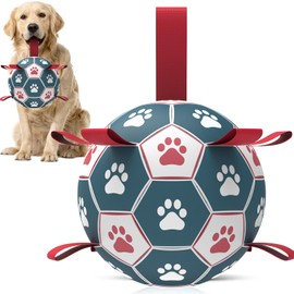 QDAN Dog Toys Soccer Ball with Straps：Durable Balls for Large Dogs, Outdoor Dog Toys, Puppy Birthday Gifts (8 Inch)