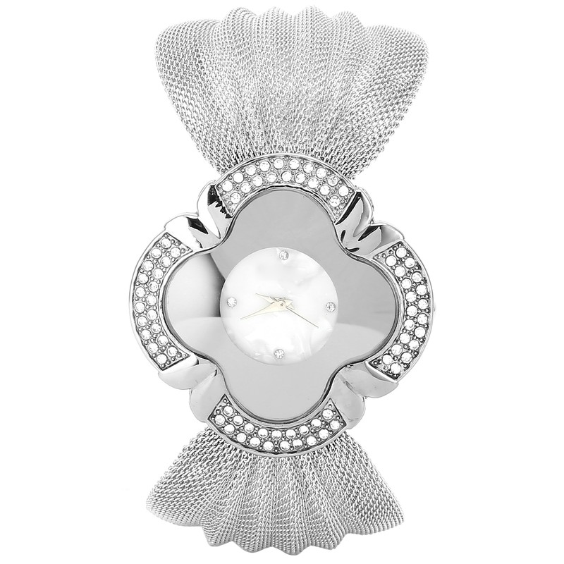 Flower Shape Dial Women Watch Wide Mesh Belt Quartz Elegant