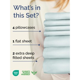 Extra Deep Split King Sheet Set - 7 Piece Breathable and Cooling Sheets - Hotel Luxury Bed Sheets Set - Easy Fit - Soft, Wrinkle Free and Comfy Sheets Set - Ice Blue Sheet Set with Extra Deep Pockets