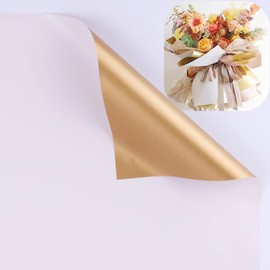 Pack of 20 Two-Tone Double-Sided Flower Packaging Paper, Waterproof Flower Packaging Paper, Florist Bouquet Supplies, DIY Crafts, 58 x 58 cm (White & Gold)