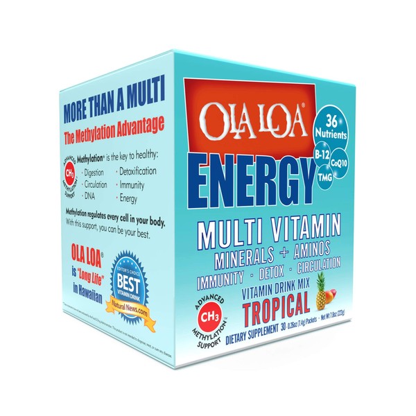 Ola Loa Energy Tropical Multi Vitamin Drink Mix - Amino Energy Powder, Gluten Free, Detox, Dairy Free, Caffeine Free - Drink Your Vitamins for the Rigors of Daily Life - 30 Packets (8.25oz)