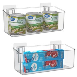 vacane 2 Pack Plastic Adhesive Mount Over Cabinet Door Organizer, Wall Organization Container Makeup Organizer Hanging Basket Bins for Kitchen, Pantry, Craft Room, Office, Space Saving Holder