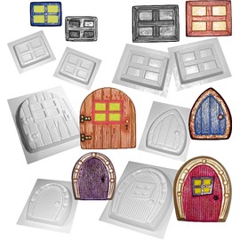 Fairy Door and Window Moulds Set of 8 Concrete or Plaster Molds