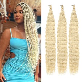 Datanala Ocean Wave Crochet Hair 24inch/3Packs Deep Wave Curly Crochet Hair 3packs Deep Curly Braiding Hair Extensions Long Braids Deep wave Synthetic hair for Black Women (613#, 24Inch,Pack of 3)