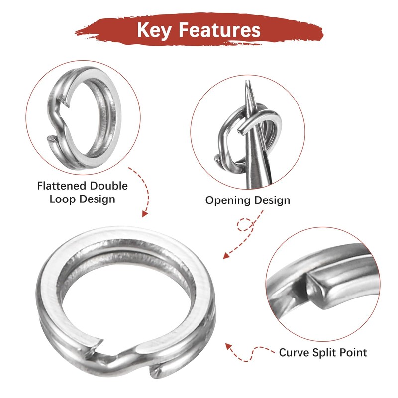 TIXIPEM Split Rings Fishing [60PCS] - Stainless Steel Flattened Terminal