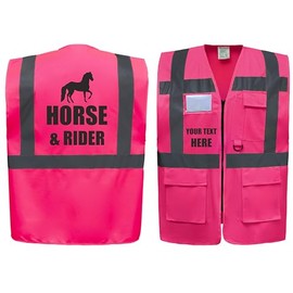 Horse & Rider Equestrian Zipped Pink Hi Vis Safety Vest Horse Riding Reflective Waistcoat Road Safety High Visibility, Can Personalise. (Pink, Medium)